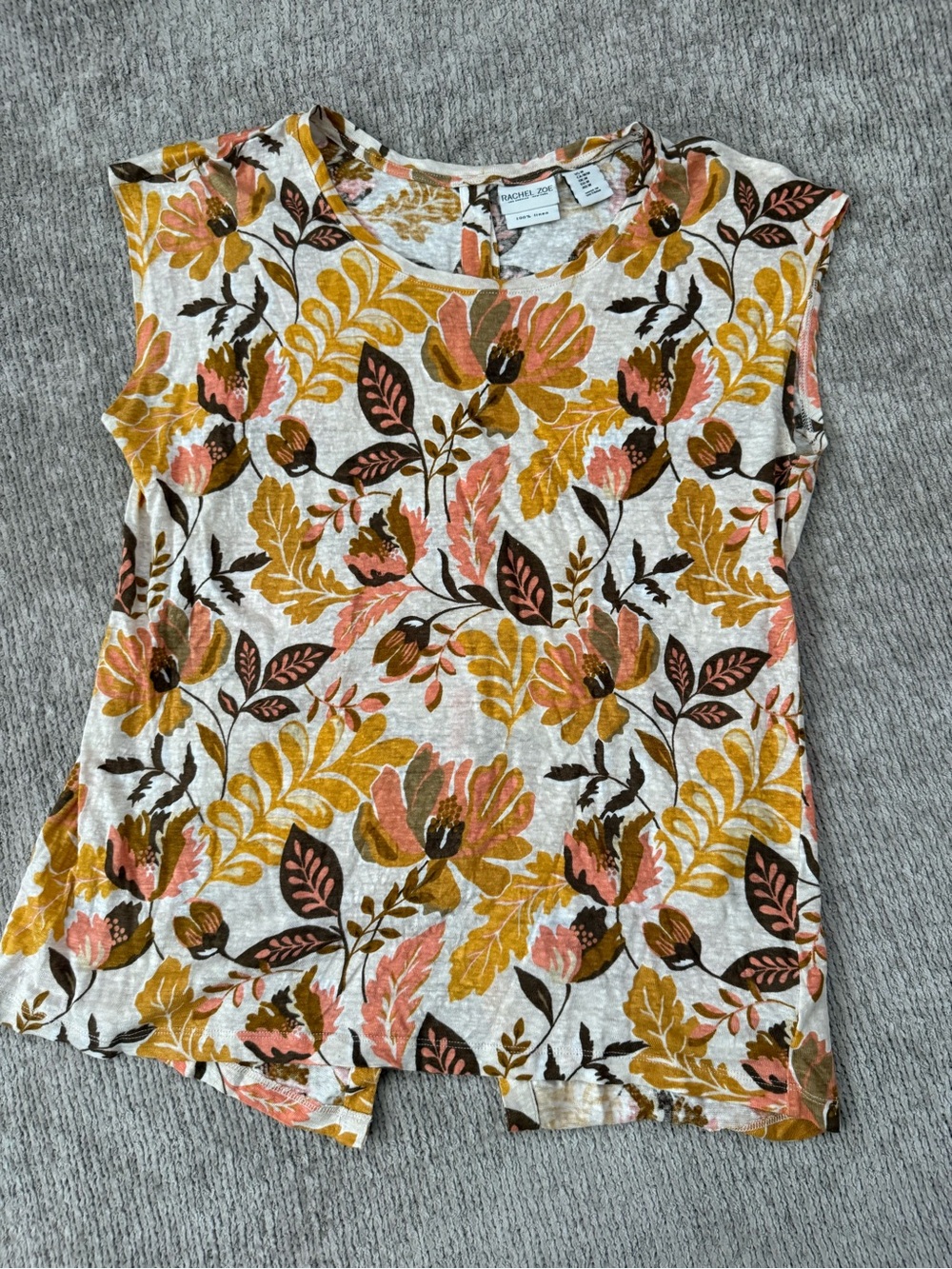 Rachel Zoe 100% Linen Floral Sleeveless Button Back Top Size M